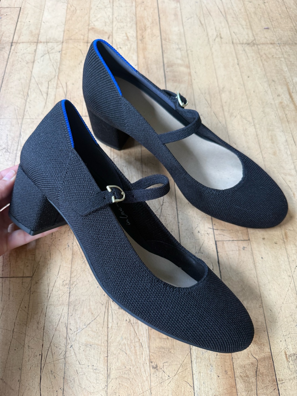 NWOT ROTHY’S The Mary Jane Block Heel Pump Round Toe Black Knit US 8.5 - Picture 1 of 12